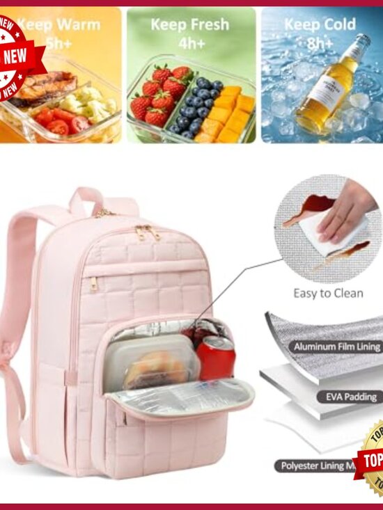 Quilted Work Backpack with Insulated Pocket, Fits 15.6 Inch Laptop main image 5